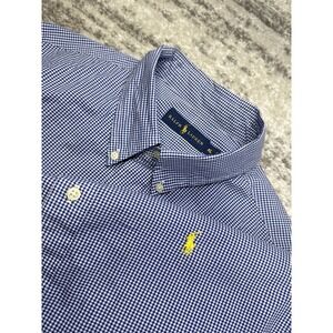 Polo Ralph Lauren Shirt Mens XL Short Sleeve Button Up Blue Check Pony
